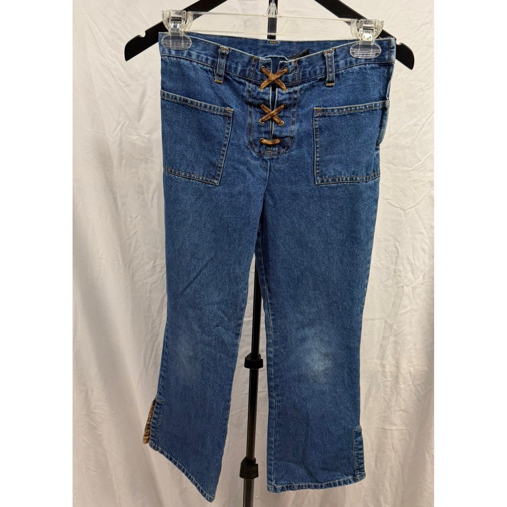 Mary-Kate and Ashley Vintage Girls Boho Lace Up Flare Jeans Size 10 Y2K